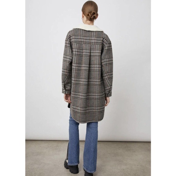 Rails Jaro Long Coat Womens Medium Onyx Taupe Plaid Wool Blend Oversized $425 - Picture 8 of 16